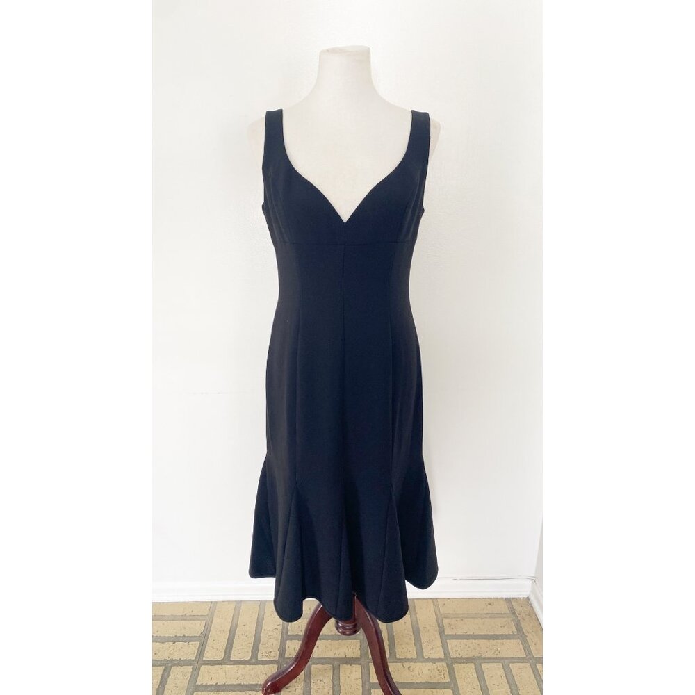 NWT Black Halo Ashlyn Godet Cocktail Midi Dress Black